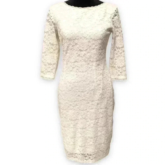 Laundry by Shelly Segal Size 2 White Lace 3/4 sleeve Knee Length Cocktail Dress - Picture 2 of 12